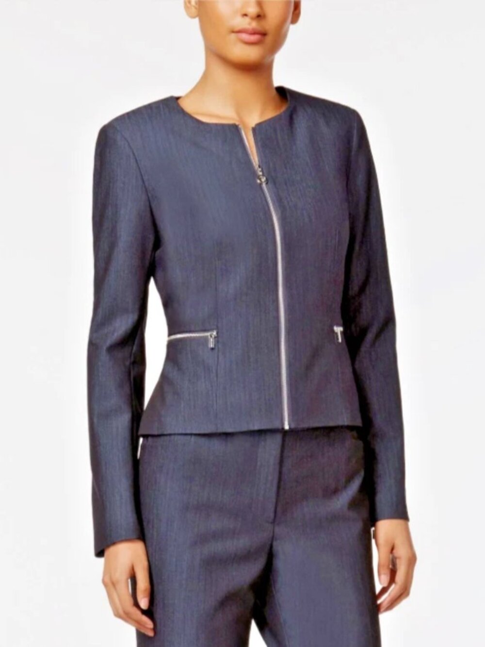 Calvin Klein Dark Blue Denim Zip Up Blazer Sz 10